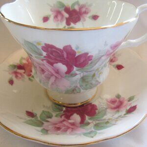 Royal Albert Tea Cup and Saucer, Perfect Roses, Molded, Fancy Handle C111